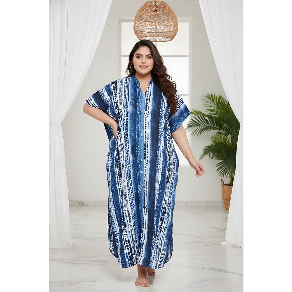 Gypsie Blu Button Down Side Slit Plus Size Kaftan Dress Kimono Sleeve for Women